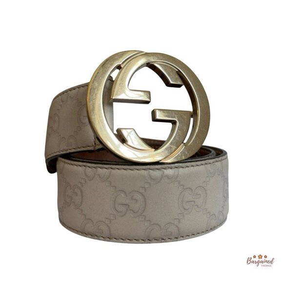 Authentic Gucci Cream Guccissima Leather Gold Interlocking G Buckle Belt 75/30 - Picture 1 of 13